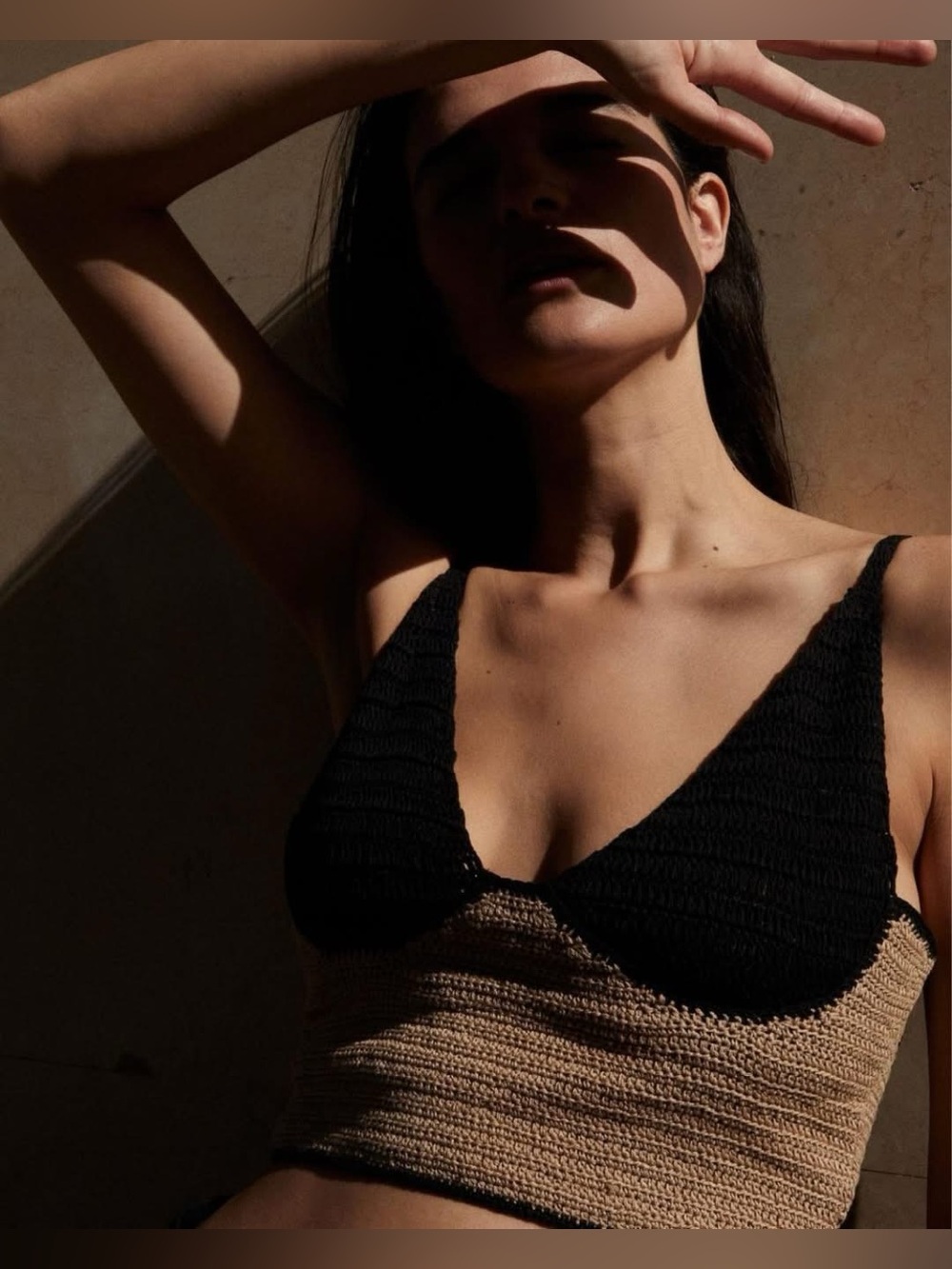 Albus Lumen Black and Tan Crochet Bralette Top